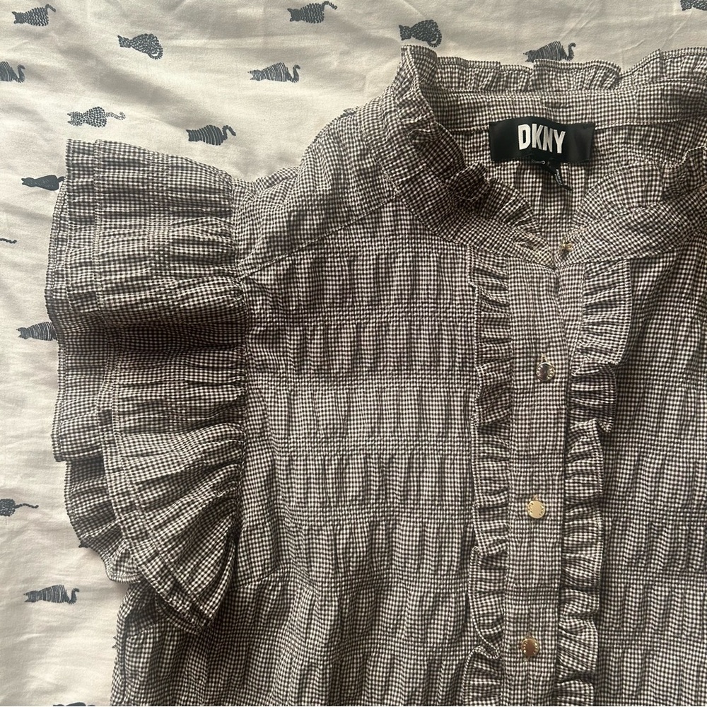 Dkny Gray Ruffled Button-Up Blouse - Picture 3 of 6